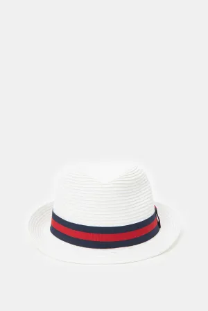 Boys White Fedora Hat With Band