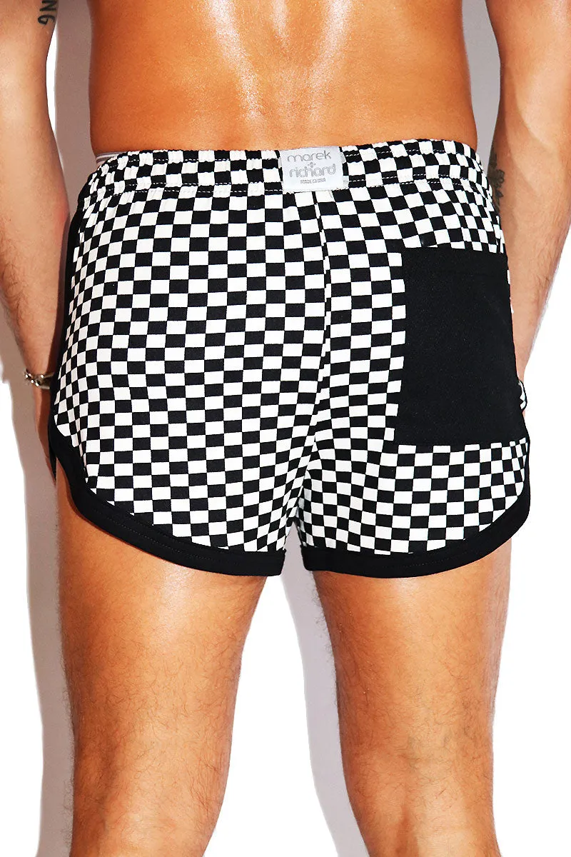 Checkerboard Running Shorts-Black