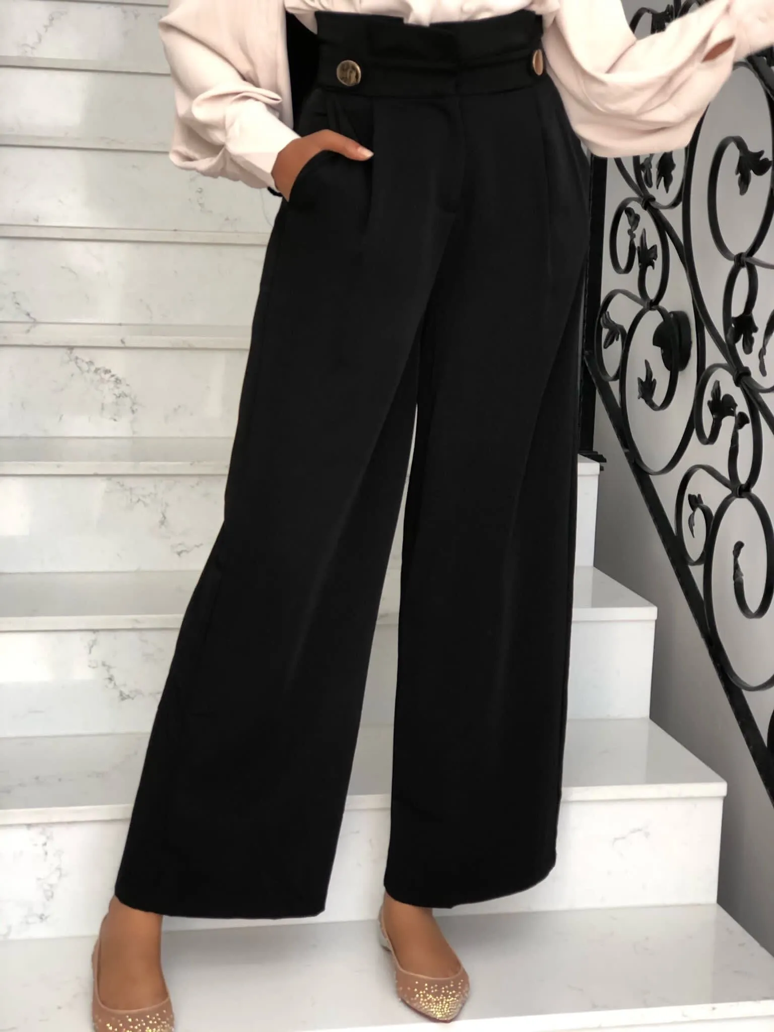 Gold Button Flare Pants