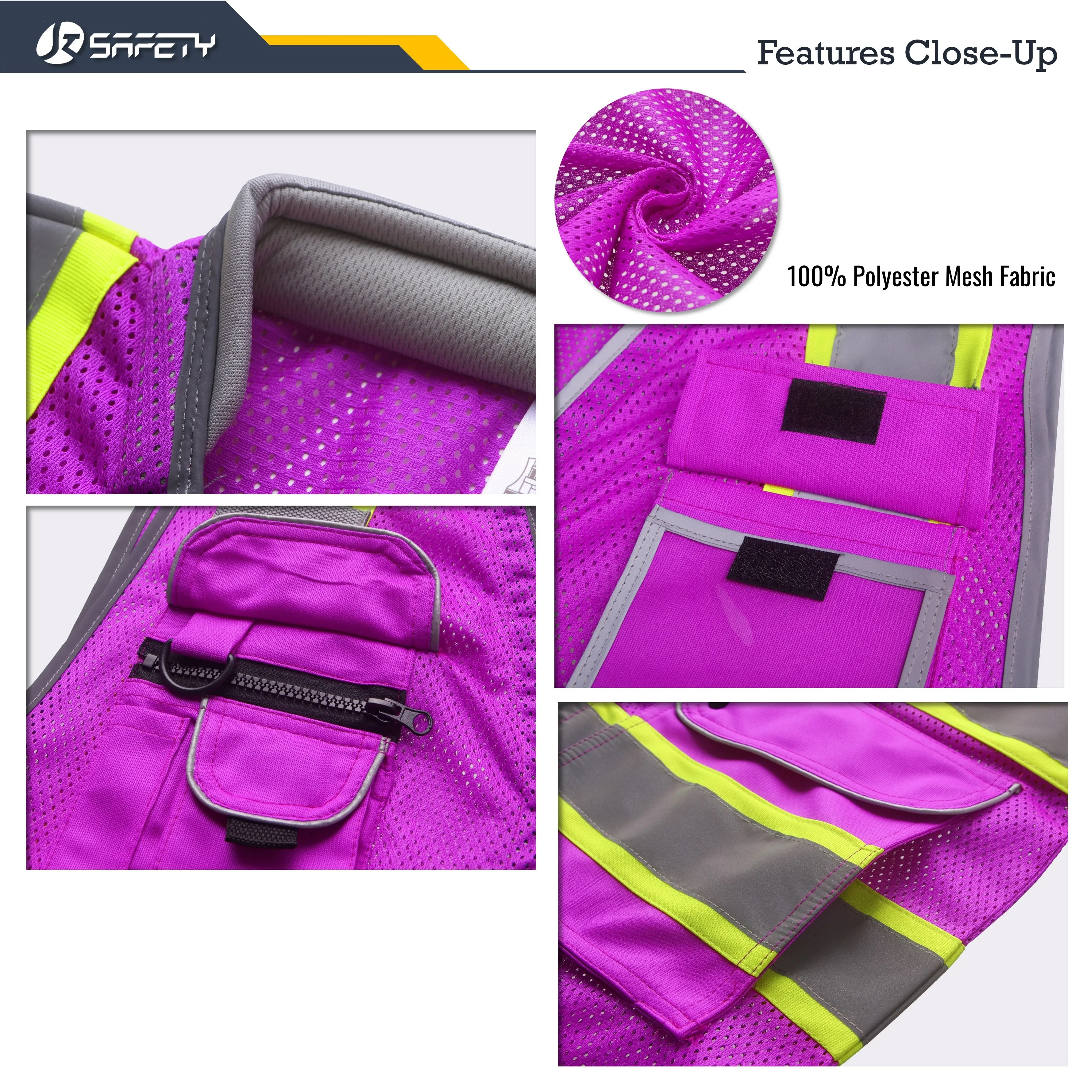 JKSafety 9 Pockets Mesh Two-Tone Hi-Vis Reflective Safety Vest, Cushion Collar (JK101)
