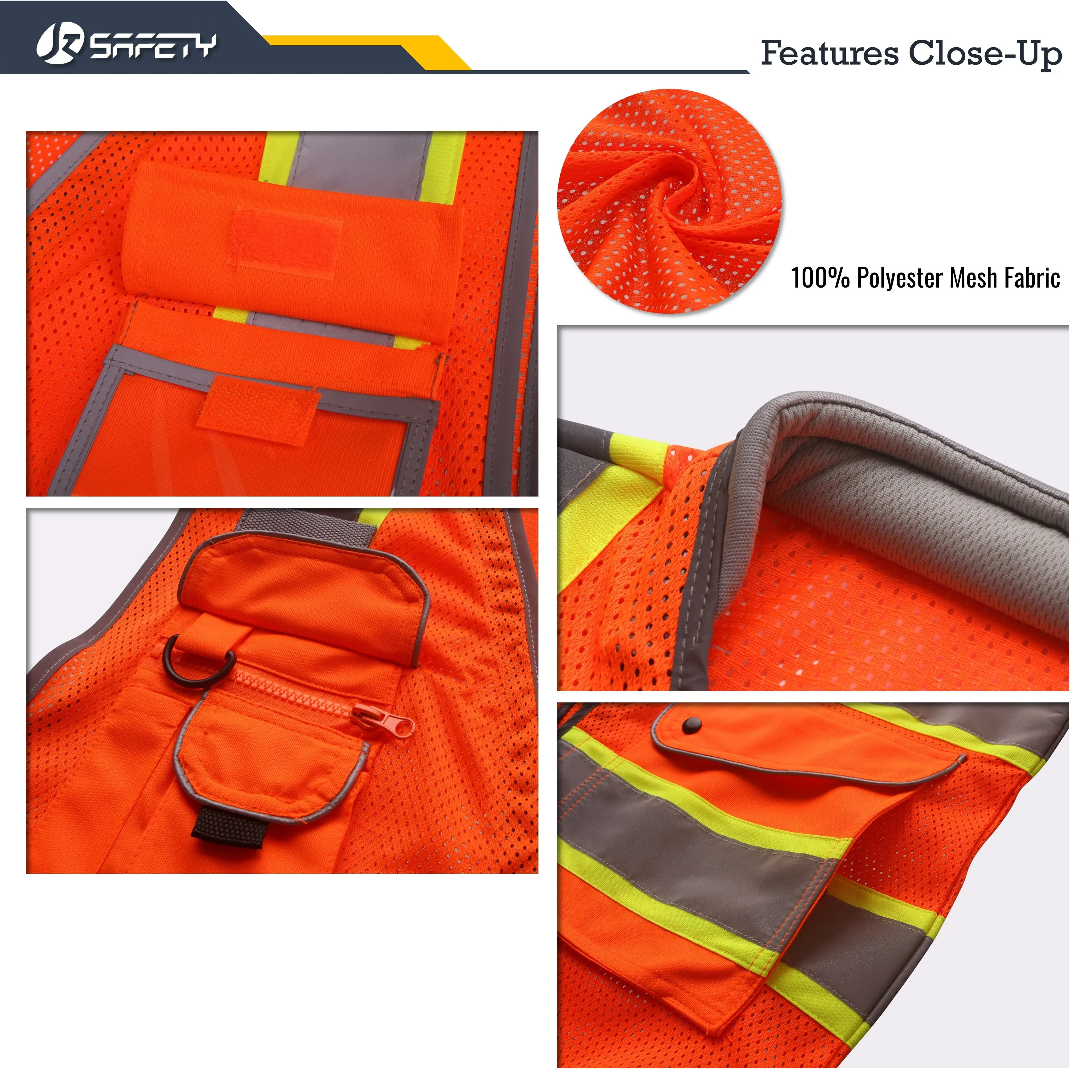 JKSafety 9 Pockets Mesh Two-Tone Hi-Vis Reflective Safety Vest, Cushion Collar (JK101)