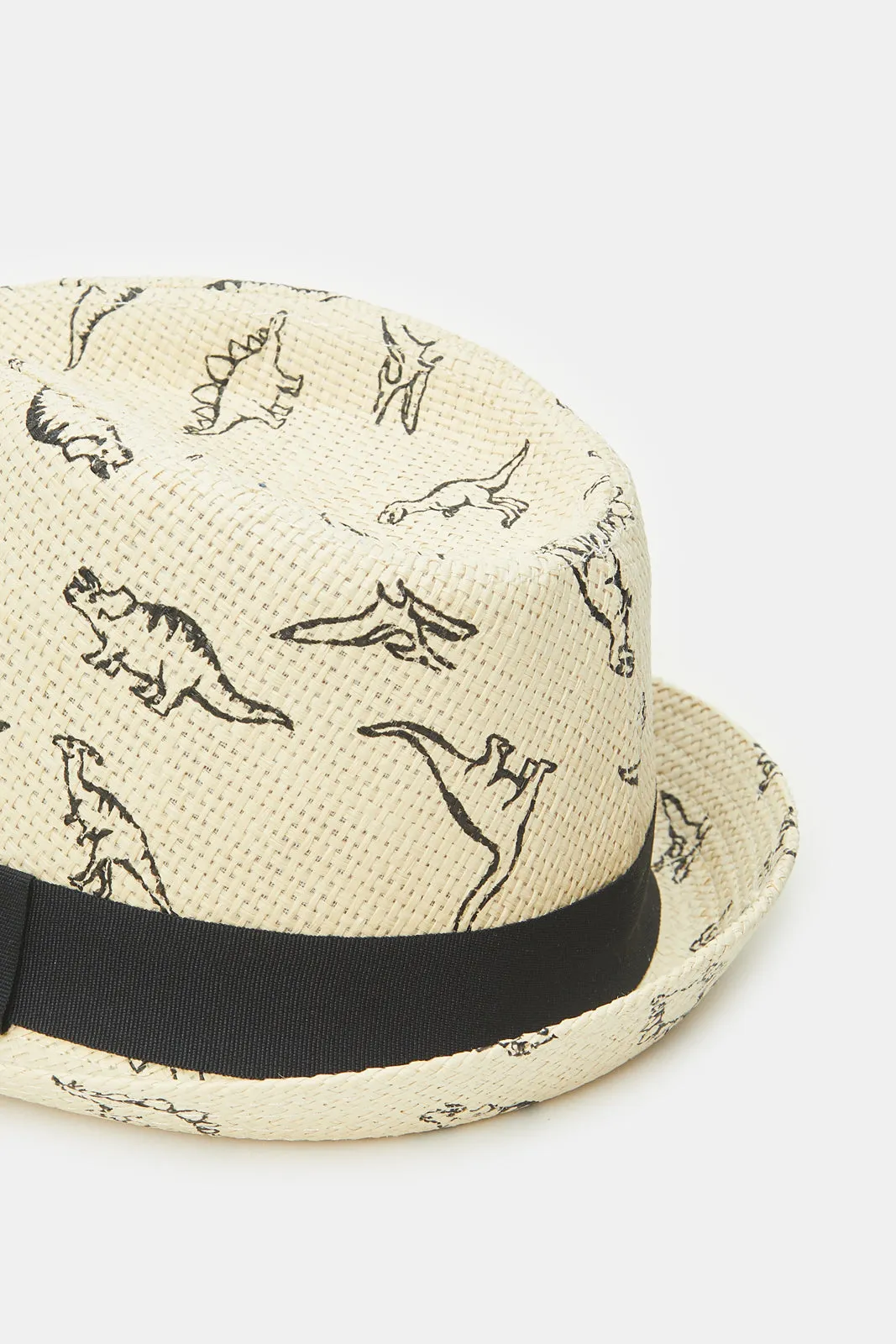 Men Beige Dino Print Fedora Hat