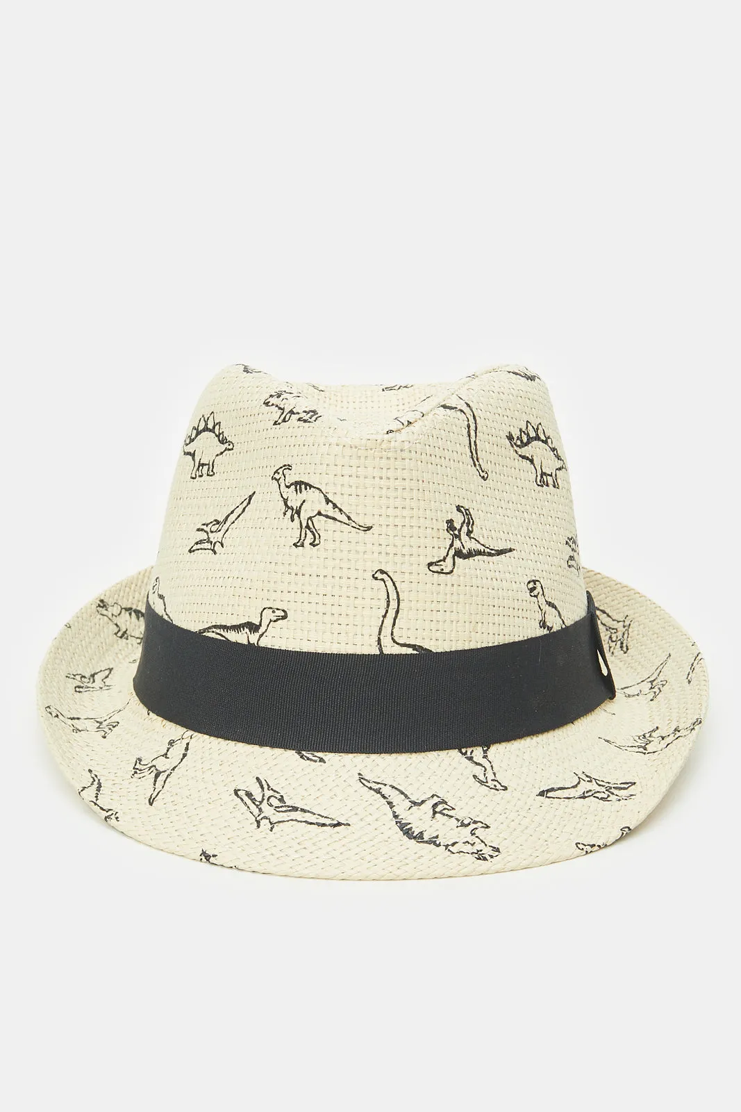 Men Beige Dino Print Fedora Hat