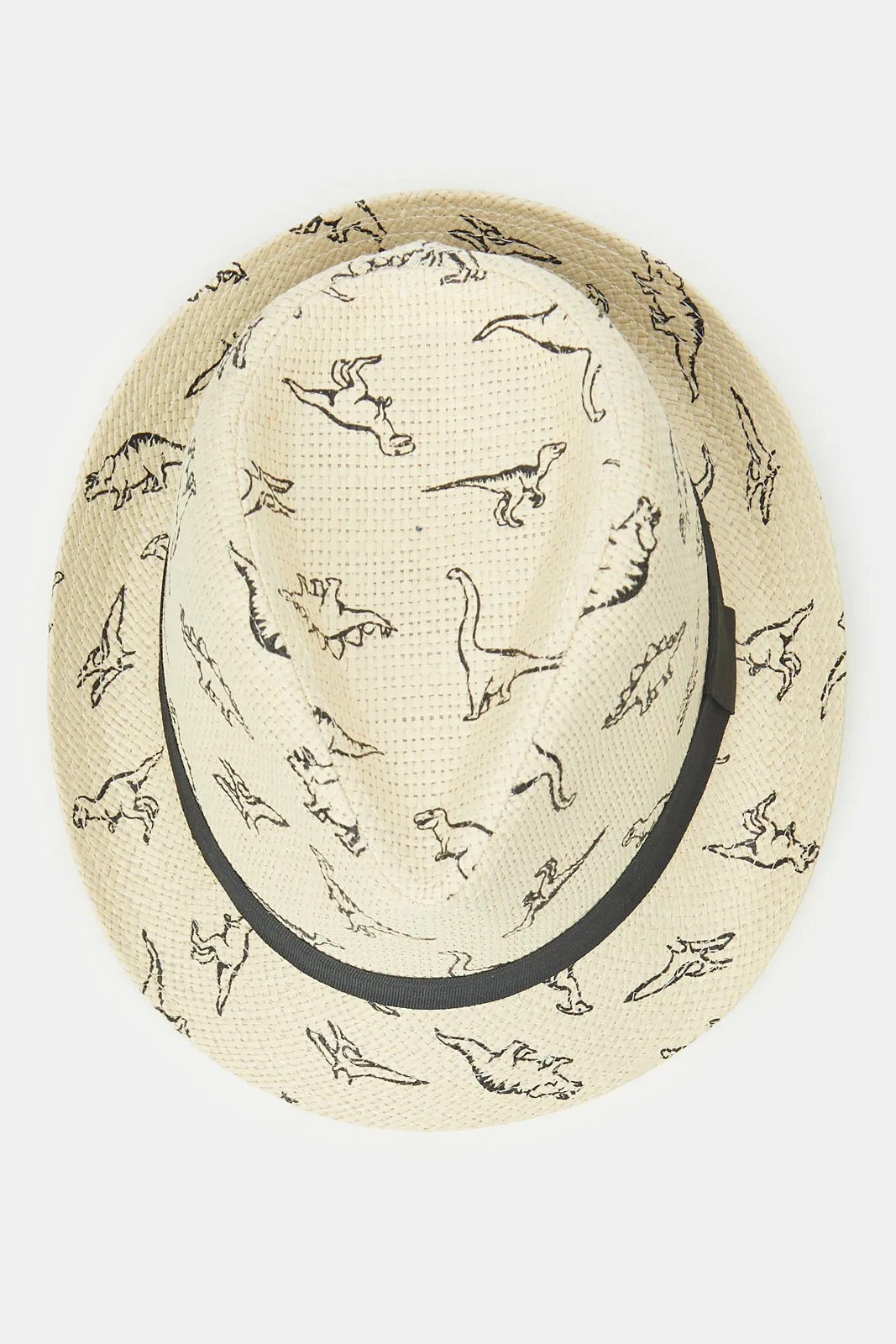 Men Beige Dino Print Fedora Hat