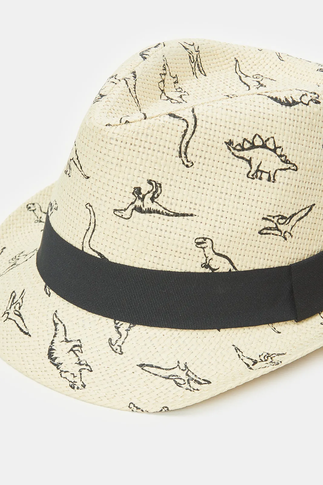 Men Beige Dino Print Fedora Hat