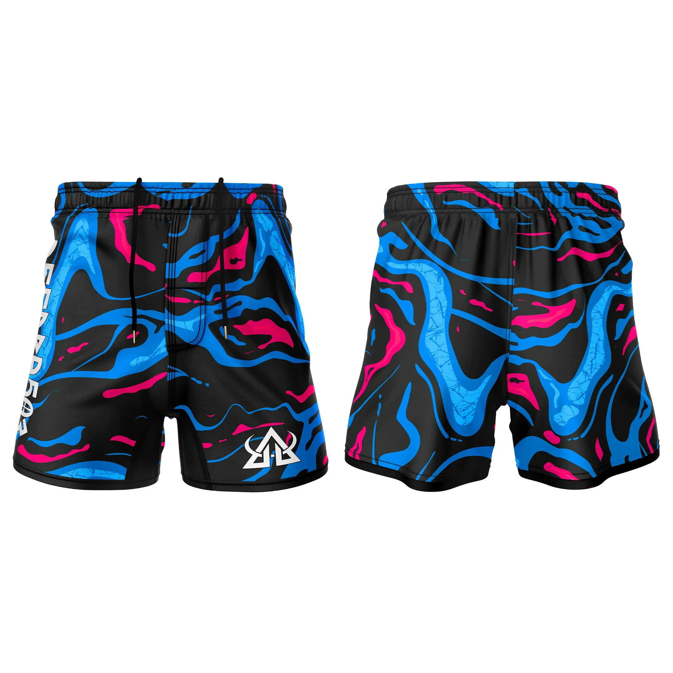 Shorts - Blue and Pink - Elastic Waist