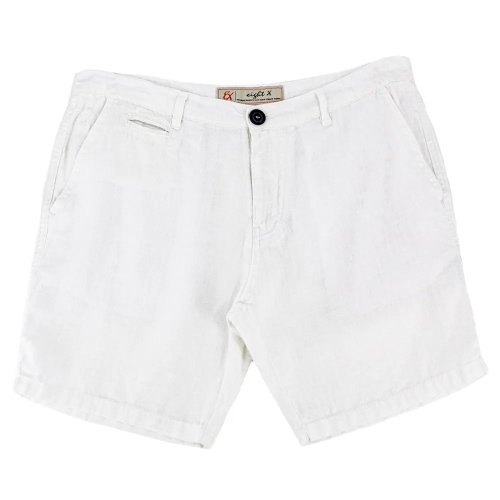 White Linen Slim Fit Shorts
