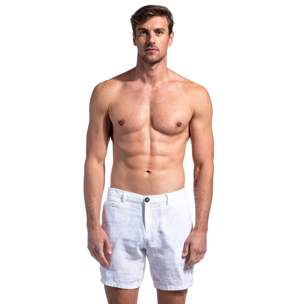 White Linen Slim Fit Shorts