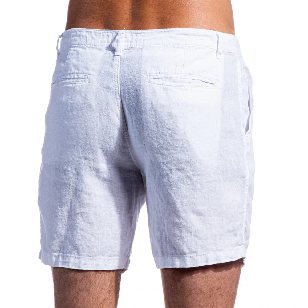 White Linen Slim Fit Shorts